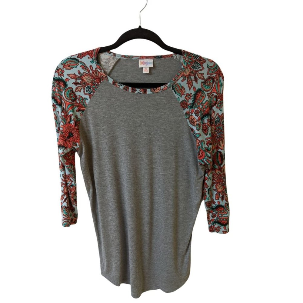 Women's LuLaRoe Gray Multi-Color Floral Jersey Shirt Polyester/ Spandex Size XS